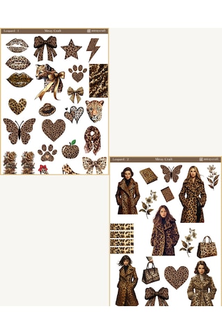 Leopar Temalı 3 Lü Sticker Seti Fashion & Şık İllüstrasyonlar 12 17 Cm Diğer
