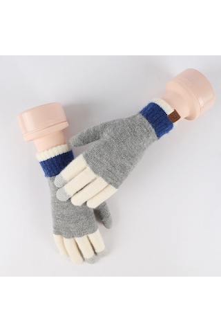 Tarzı Kadın Kış Eldiveni: Yün Örme, Dokunmatik, Kalın Sıcak Bisiklet-gri Gri