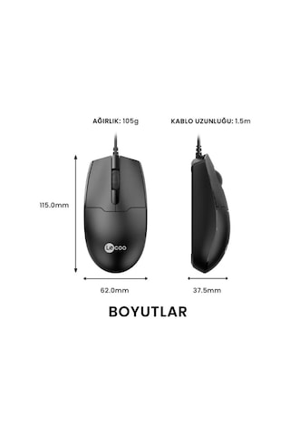 Lecoo Usb Optik Kablolu Mouse Siyah Ms101