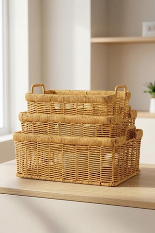 Digithome 3'lü Hasır Rattan Organizer Sepet - Bb6064 Turuncu