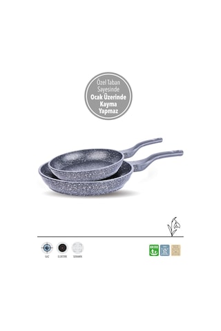 Fms D3007 Döküm Granit 2'li 20-28 Cm Tava Seti Siyah