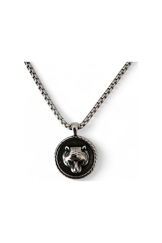 Ayı Kafası Çelik Kolye Gümüş