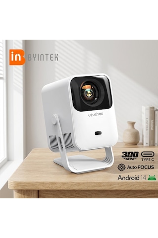 Byintek A15 Taşınabilir Android 14, Otomatik Odaklama 100° Döndürülebilir Stand, 5G WiFi 6, Bluetooth 5.4 300 ANSI Full HD Ev Sineması Projeksiyon Cihazı
