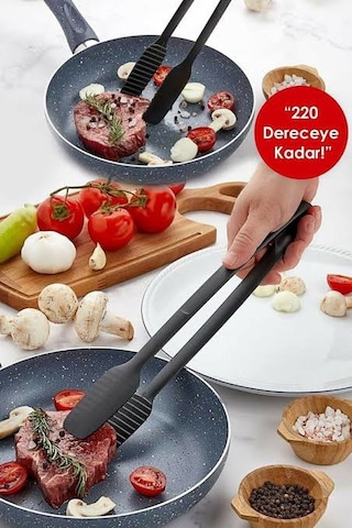 Yanmaz Yapışmaz Servis Ve Izgara Barbekü Maşası Plastik Siyah