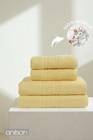 4'lü Mavi Greek Havlu Set %100pamuk - 2 Adet El Havlusu 50x90 Ve 2 Adet Banyo Havlusu 70x140 Mavi