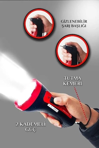 Janva Ultra Güçlü 1 km Menzil El Feneri Şarjlı 10w Prekejtör Kambur Fener Işıldak Lamba Bekçi Polis Afad Siyah