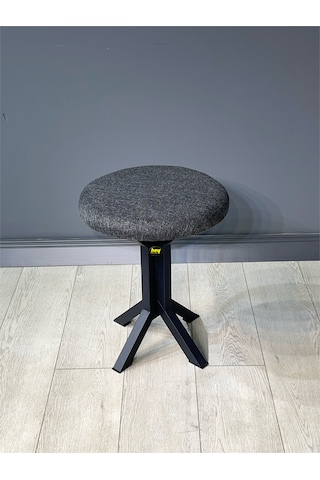 Tabure Gri Keten Kumaş Puf Makyaj Masası Sandalye Metal Sandalye