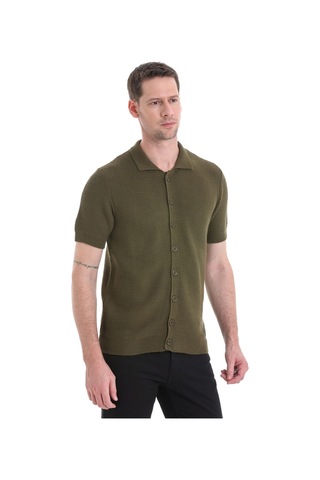 Hatemoğlu Regular Fit Düz Düğmeli Kısa Kollu Triko Hırka 34162024c001 022 - Haki