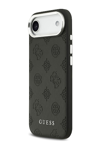 Apple Uyumlu iPhone 17 Air Kılıf Guess Lisanslı M-safeli Sıcak Baskılı Klasik Yazı Logolu Pu Deri Peony Siyah Siyah