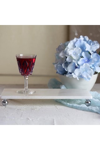 Akayev Mermer Beyaz 30X15 CM Gümüş Boncuk Ayaklı Sunum Tabağı