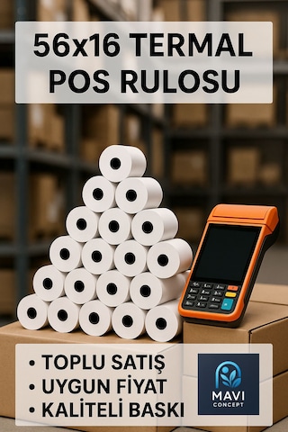 56x16 Termal Pos Kağıdı - Pos Rulosu - Yazarkasa Pos Kağıdı 80 Paket 800 Adet