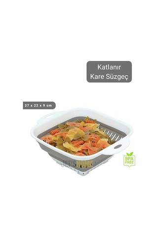 Katlanır Süzgeç Bpa Free Makarna Süzgeci Sebze Süzgeci Kare Süzgeç 27x22x9 Cm Beyaz Gri