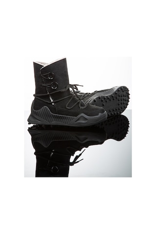 Kadın Günlük Nubuk Deri Kar Bot Bootie Postal İçi Kürklü Düğmeli Ve Bağcıklı Kaymaz Taban 501 Siyah