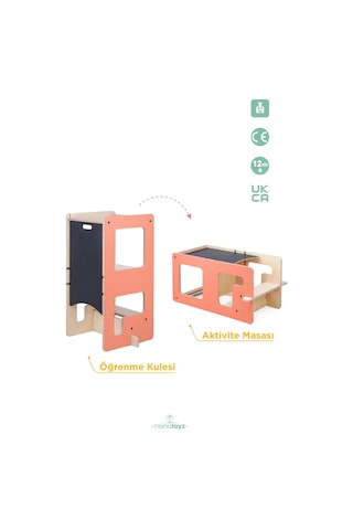 Flip Terra Cotta 3'ü 1 Arada Öğrenme Kulesi & Aktivite Masası & Yazı Tahtası Turuncu Rengi Terra Cotta