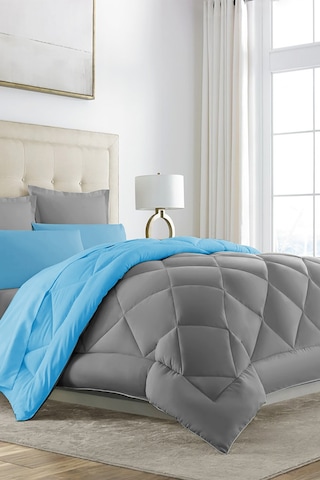 Alla Turca Çift Taraflı Lux Uyku Seti - Tek Kişilik Özel Çantalıturkuaz-gri