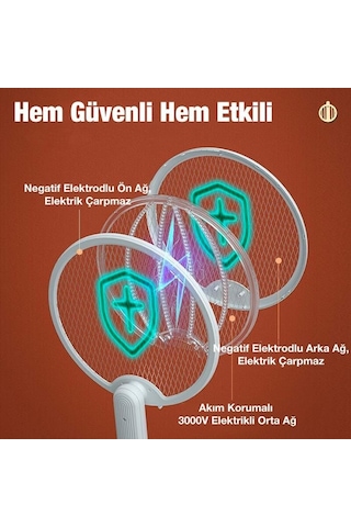 Coofbe Katlanabilir Usb Şarjlı 3 Katmanlı 3000v Voltaj Uv Işıklı Raket Sivrisinek Kovucu Sinek Öldürücü