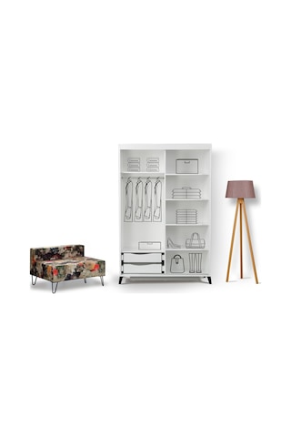 Pasifichome Huga Beyaz Gardırop & Yatak Odası Dolabı Sürgülü 140Cm/ 2 Kapaklı