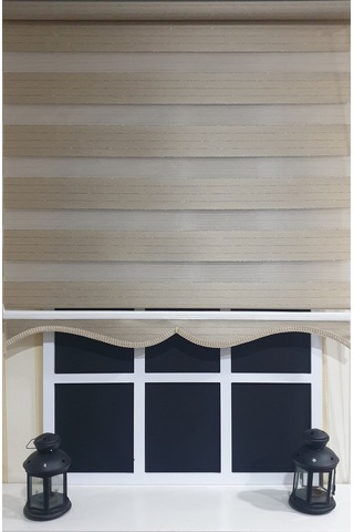 Zebra Stor Perde Organze Koyu Bej Gümüş Simli Etek Dilimli Stb910 Bej