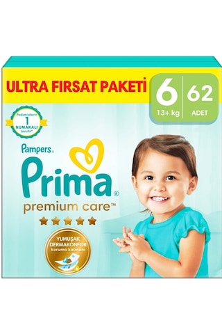 Prima Premium Care Bebek Bezi Beden:6 13+ Extra Large 62 Adet 6 Numara