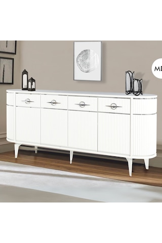 Maya 4 Kapaklı Gümüş Detaylı Konsol Beyaz Renkli Oval Model 180x45x84 Cm Beyaz - Gümüş