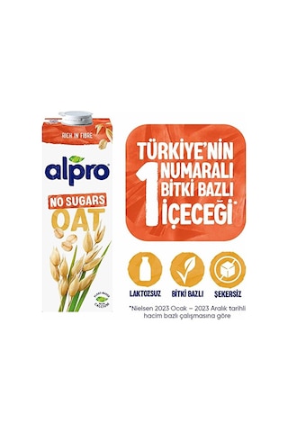 Alpro Şekersiz Yulaf Sütü 1 L Vegan Laktozsuz Bitkisel Bazlı