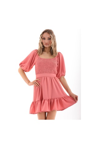 Kallima Fırfırlı Diz Üstü Balon Kol Pudra Aerobin Elbise - 90 Cm