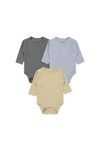 Minidamla Baby Minidamla Uzun Kol Basic 3'lü Set 1-18 Ay Çıtçıtlı Badi - Mavi