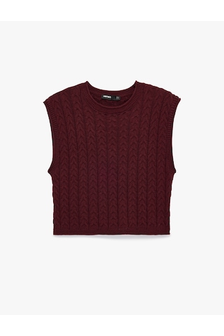 Koton Kolsuz Bisiklet Yaka Saç Örgü Crop Süveter Bordo 7wak20016ht