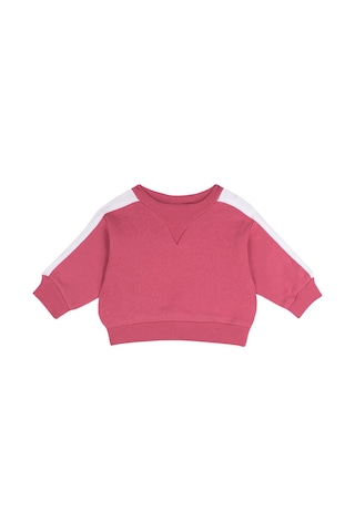 Antebies Organik Pembe,beli Lastikli Bağcıklı Manşetli Kız Bebek Sweatshirt Eşofman Takımı