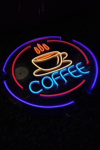 Çemberli Fincan Ve Coffee Yazısı - Led Dekoratif Duvar Aydınlatması Neon Duvar Yazısı Sihirli Led Mesajlar