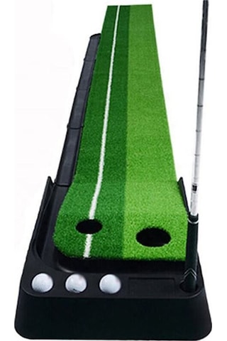 Mini Golf Antrenman Sahası Ahşap Golf Egzersiz Matı Çim Golf Matı 3 Adet Top Ve Golf Sopası Hediye Yeşil