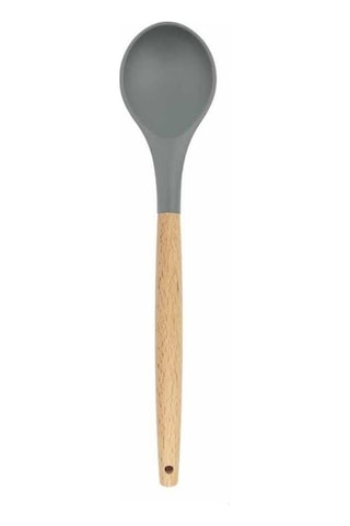 Silikon Kaşık Mutfak Kaşığı Servis Kaşığı Ahşap Saplı 31,5 Cm