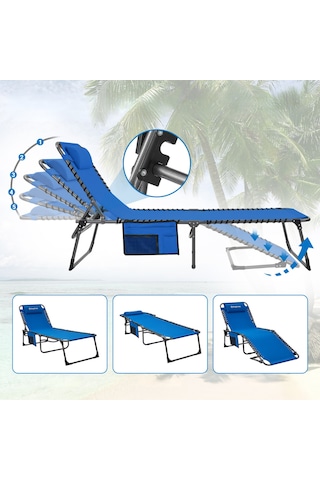 Kingcamp Berlin Classic Comfort Lounge 5 Kademeli Katlanır Şezlong Blue Mavi