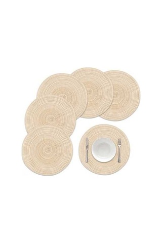 Ulzyvf Yuvarlak Örgü Masa Altlığı - 15 İnç 6'lı Paket, Sıcak Yalıtımlı Mutfak İçin Bej, Renkli Tasarımlı Bej