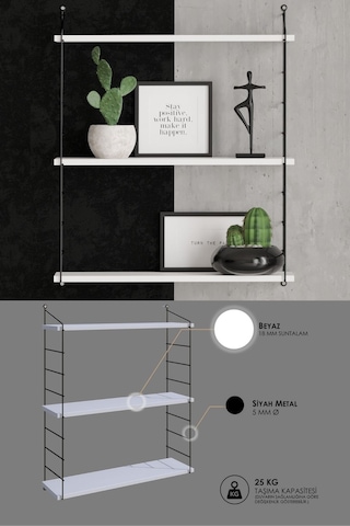 Decormet Armoni Raf Seti 3 Raflı 200 720 Beyaz Beyaz