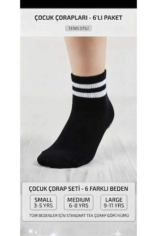 Km Collections 6'lı Çocuk Tenis Çorabı Siyah Km Collections 6'lı Çocuk Tenis Çorabı Siyah