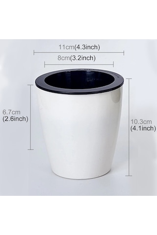 Tembel Saksılar Otomatik Su Emici Hidroponik Saksı Bitkileri Dairesel Reçine Plastik Saksılar Çift Katmanlı Tasarım Kendi Kendini Sulama Ekici, Çap: 11cm, Yükseklik: 10.3cm Beyaz