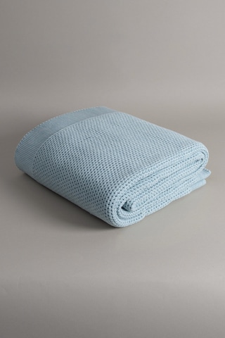 Miel Mavi Kenarı Ponponlu Tek Kişilik Battaniye 160x220 37121 Mavi