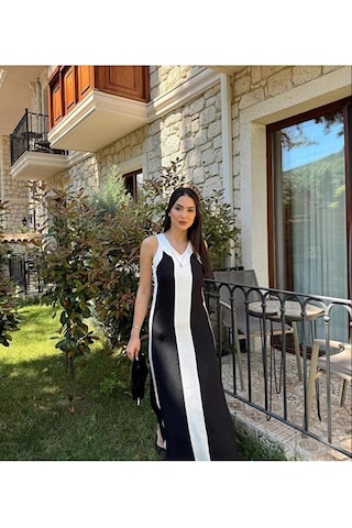 Modazeyosh Kadın Askılı Şerit Detay Ayrobin Elbise Siyah