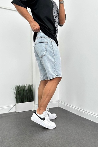 Boyfriend Rahat Kalıp Asit Yıkamalı Açık Mavi Kot Kapri Şort Buz Mavi