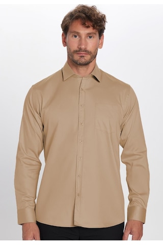 Tudors Erkek Regular Fit Klasik Kesim %100 Pamuk Saten Tek Cepli Krem Gömlek-32673 Krem