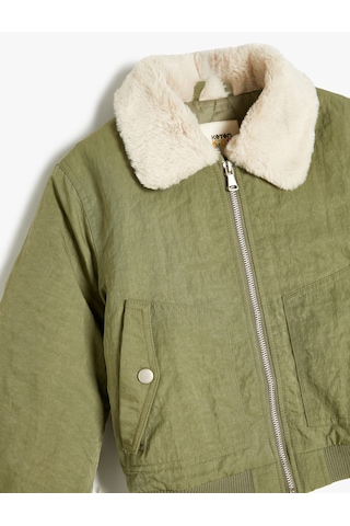 Koton Oversize Bomber Ceket Peluş Yakalı Cep Detaylı Haki 5wkg20016aw Haki