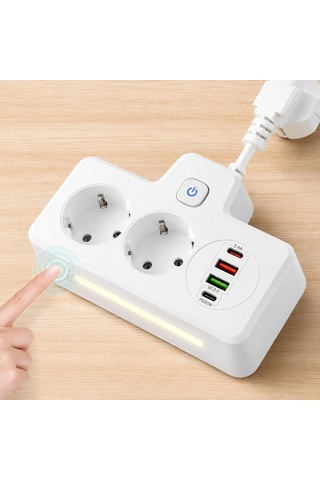Bkl-502 Akım Korumalı 2li Priz 2 Usb Ve 2 Type-c Çıkış 4000w Hızlı Şarj Duvar Tipi Dokunmatik Led Aydınlatmal 0