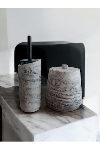 4 Parça Antrasit Beton Banyo Wc Seti Tuvalet Fırçası Çöp Kovası 4 Litre Antrasit