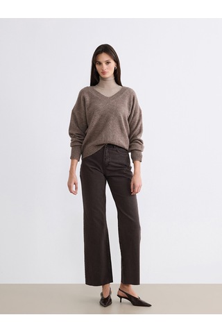 Lcw Vision Bej V Yaka Oversize Kadın Triko Kazak