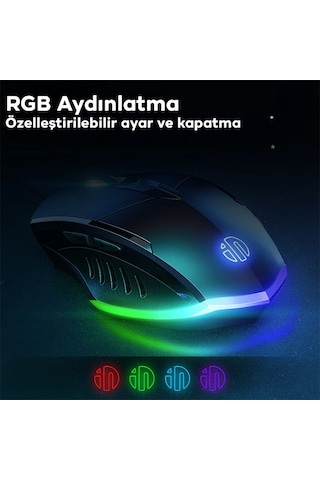İnphic W1 Sessiz Tıklama Özellikli Ergonomik Kablolu Oyun Mouse Fare 1200/7200dpı W1