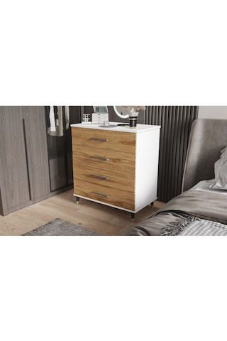 Şifonyer Dört Çekmeceli Parlak Beyaz+ud Beyaz - Ud