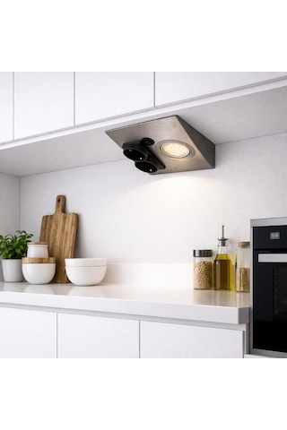 Tezgah Altı Prizli Led Aydınlatma Armatürü 3000k Sıcak Işık İnox Metal Kasa 220v Anahtarlı Çift Prizli Kompakt Tasarım Gri