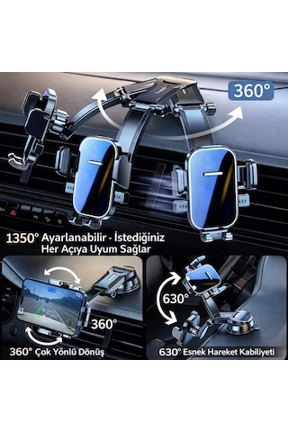 360 Ayarlanabilir Vakumlu Araç Telefon Tutucu Torpido&havalandırma Uyumlu Universal Telefon Standı Siyah
