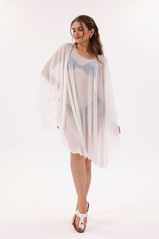 Tarzını Seç Kısa Kimono Pareo - Tesettür Pareo - Esnek Likralı Tül Beyaz 180x135 Cm Çok Renkli